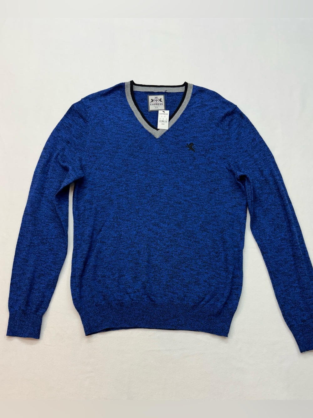 Express Men’s Blue V-Neck Sweater with Gray Trim